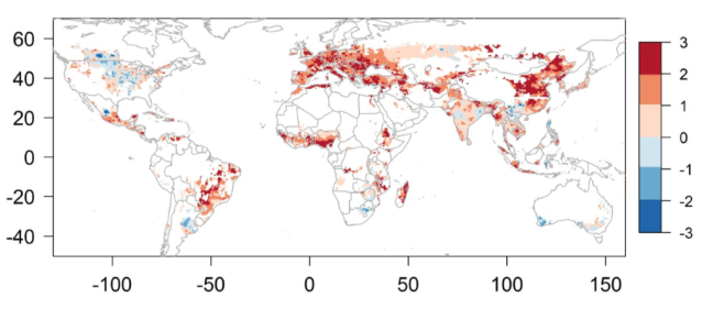 Observed changes in growing season temperature for crop growing regions for 1980-2008
