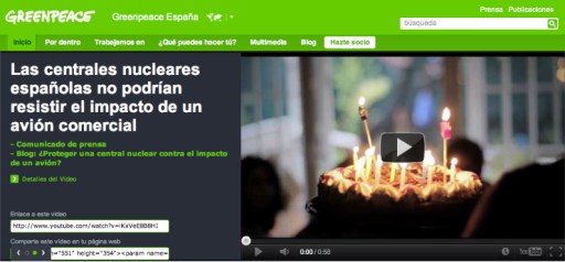 la web de Greenpeace hablando de los (dificiles) impactos de aviones comerciales sobre las centrales nucleares