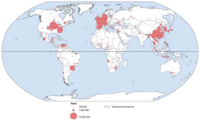 Estimated distribution of industrially produced pig populations