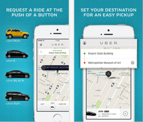 La pantalla de Uber. Busque su modalidad de transporte, espere y viaje